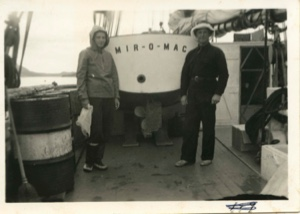 Image of Miriam and Donald on Thebaud by motor boat Mir-O-Mac